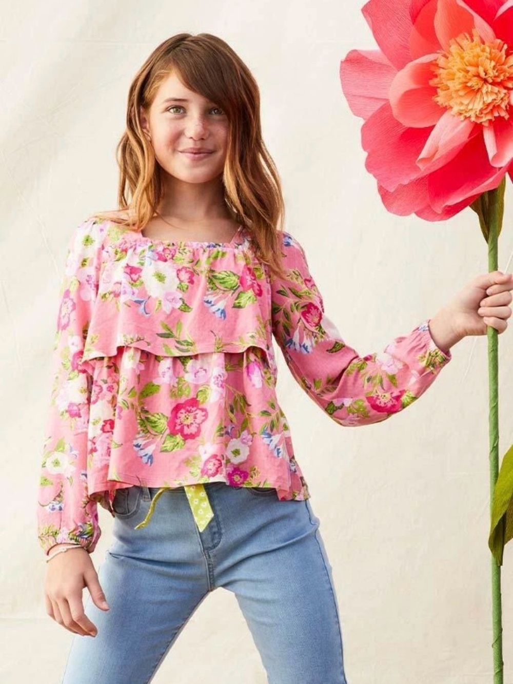 Matilda Jane Pink Floral Ruffle Long Sleeve Top